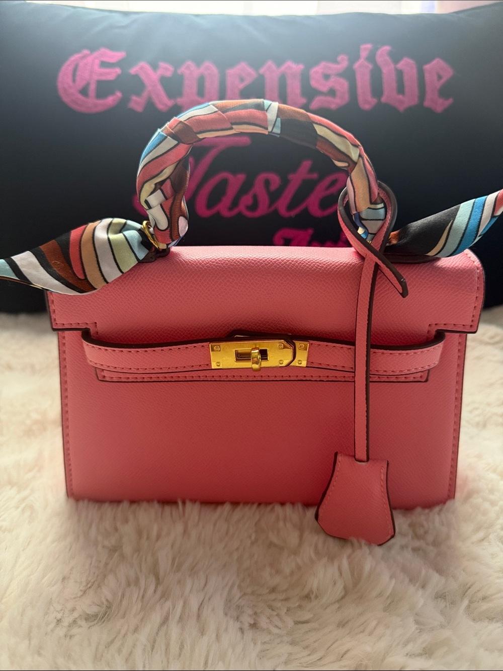 Pink Structured Top-Handle Satchel with Gold Hardware